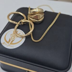 Cadena, argollas y anillo 10k